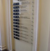 Tablice ze spisem firm zbiorcze rozprowadzające montowane na stalowych linkach