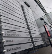 Tablice panelowe wiszące, tablice z nazwami najemców, tablice na stalowych linkach, tablice informacyjne linkowe